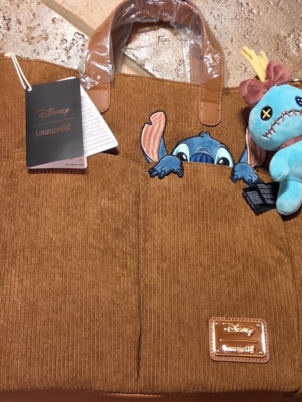 Loungefly Disney Lilo & Stitch Corduroy Stitch & Scrump Tote Bag